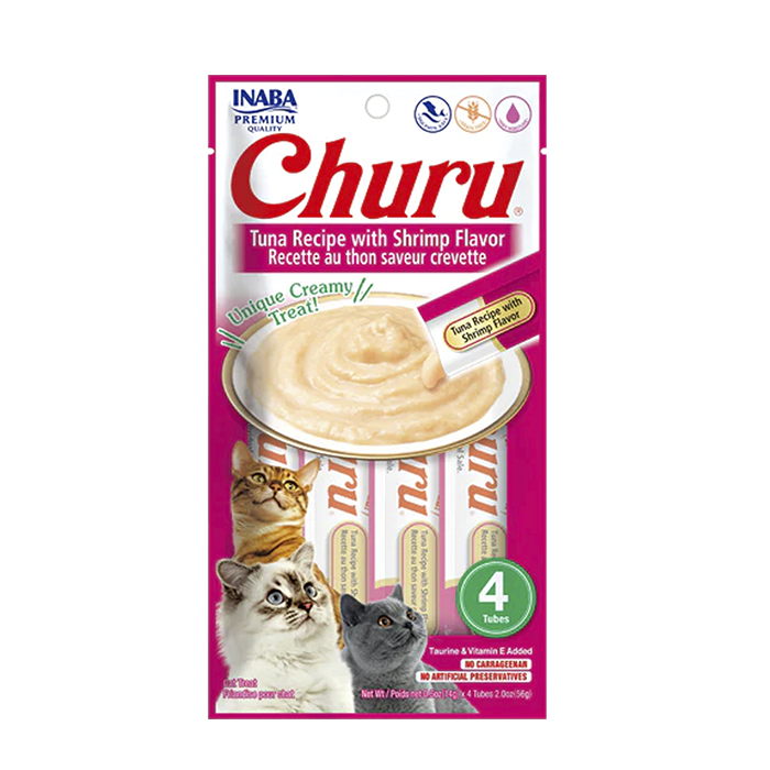 Snacks para gato Churu Atun y Camaron paquete X4 tubos