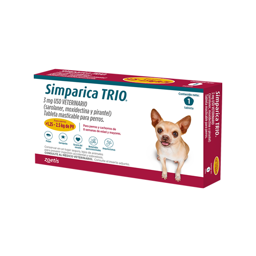 Antiparasitario para perro Simparica Trio 1.25 a 2.5kg 1 Tab