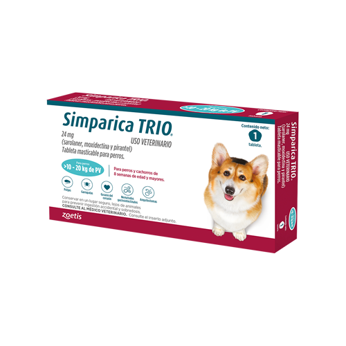 Antiparasitario para perro Simparica Trio 10 a 20kg 1 Tab