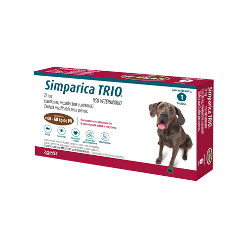 Antiparasitario para perro Simparica Trio 40 a 60kg 1 Tab